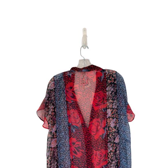 Free People Toni Printed Mini Dress Sheer Ruffle Red Floral Whimsical Fairy XL - Picture 8 of 12